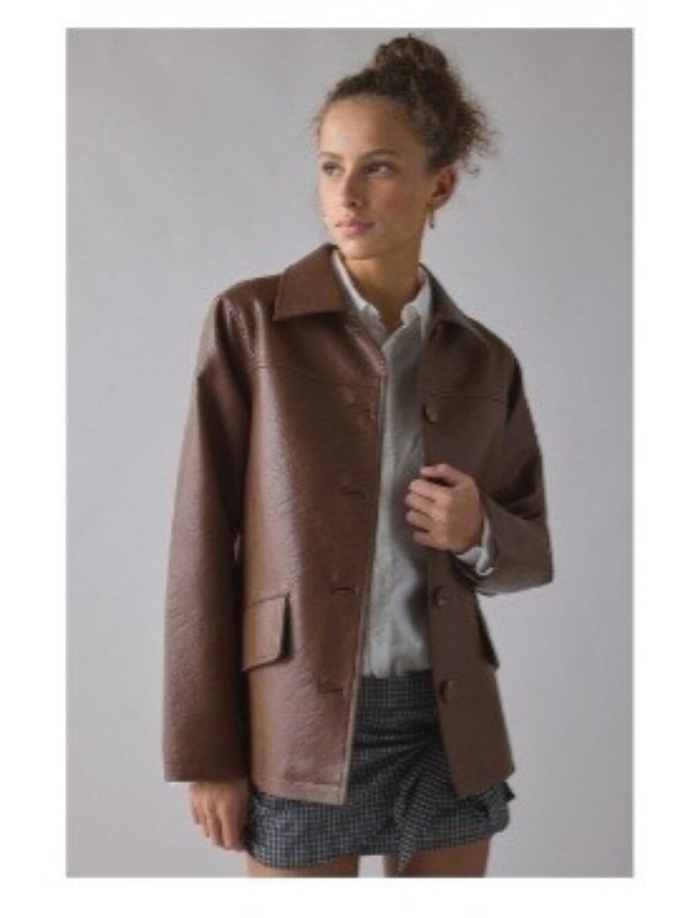 NWT Urban Outfitters  Sydney Dad Jacket Faux Leather Brown ■ Size S